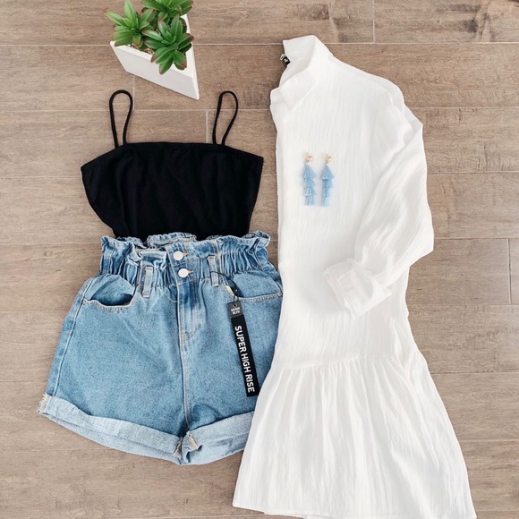 Dash of Pink Pants - Super High-waist Elastic Denim Shorts